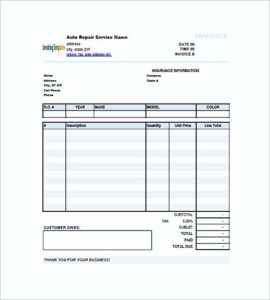 Auto Repair Invoice Template