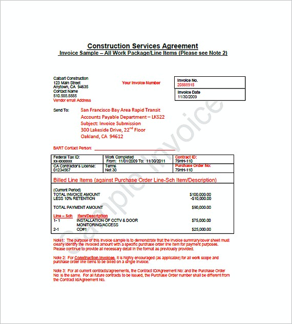 construction billing invoice templates