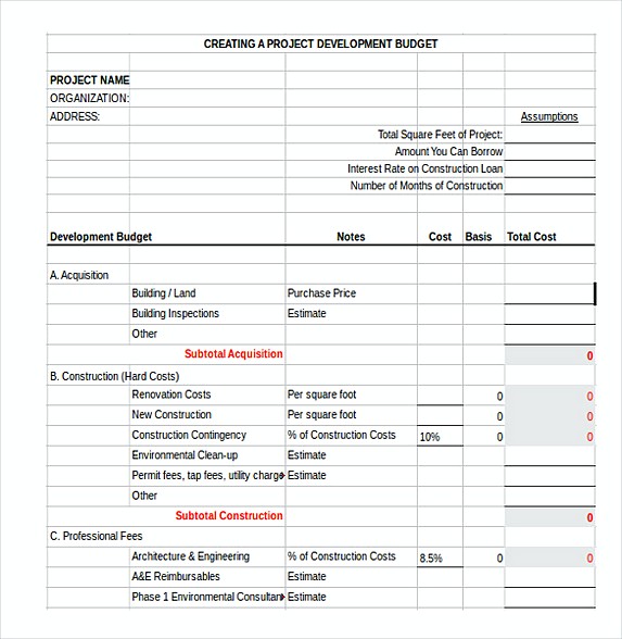 construction budget excel template