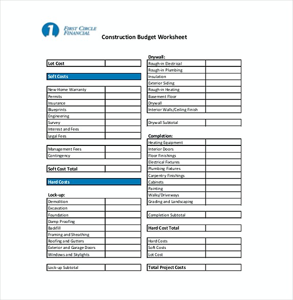 construction budget worksheet