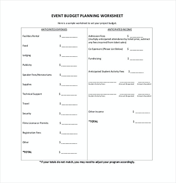 event budget tracker template