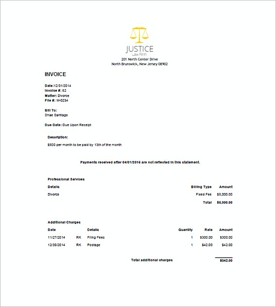 legal invoice sample