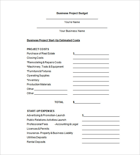 office Sample Project Budget Proposal Free