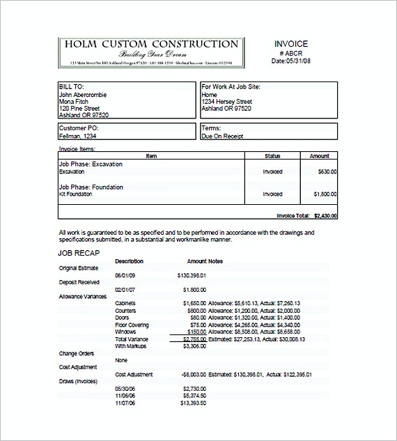 sample construction invoice templates