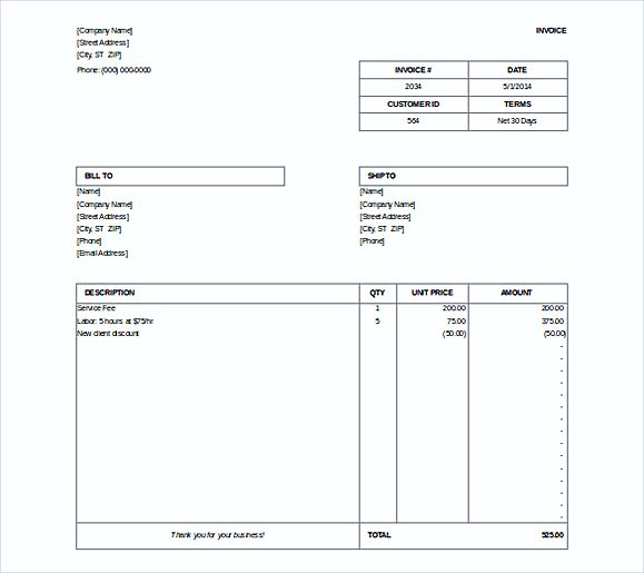 simple Free Microsoft Billing Invoice Doc Format