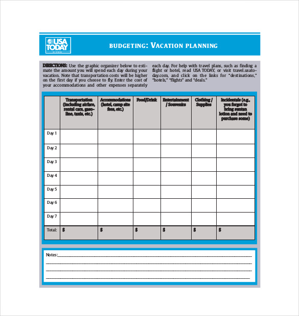 travel itinerary and budget template