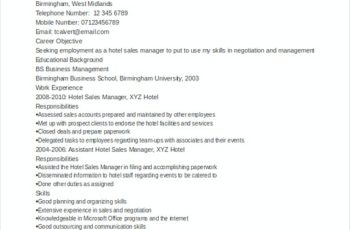 Hotel Sales Manager resume template