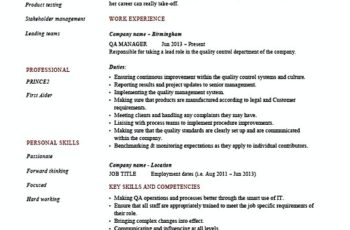 Quality Control Manager Resume template