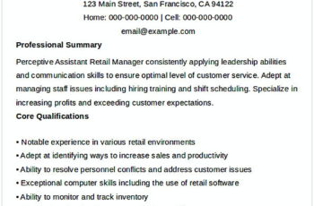 Assistant Retail Manager Resume