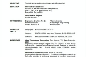 Mechanical Engineering Resume