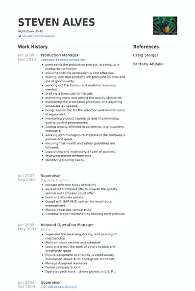Production Manager Resume sample