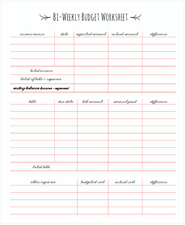 Bi Weekly Budget Worksheet 1