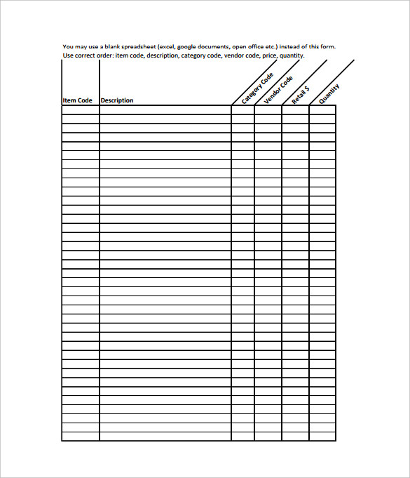 Blank Inventory Spreadsheet Sample Template