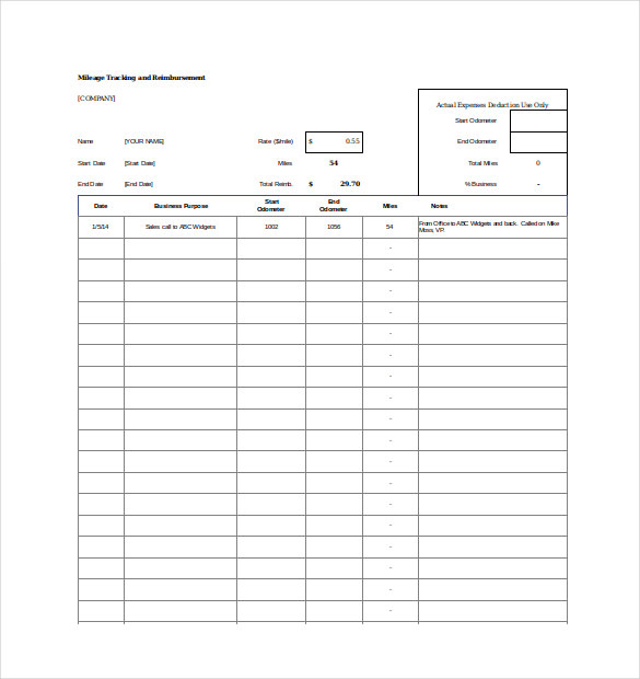 Blank Mileage Tracker Spreadsheet Excel Template