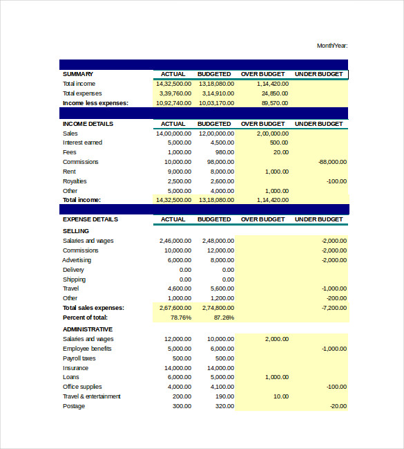 Business Budget Spreadsheet Excel Template 1