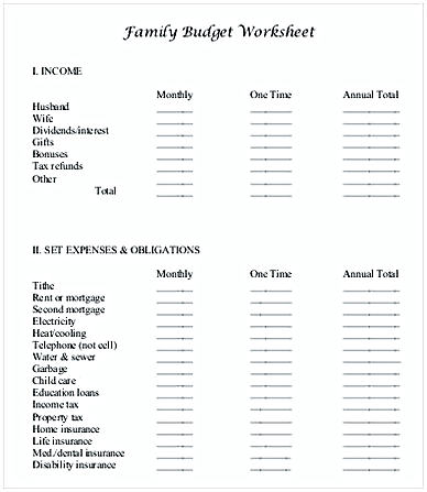 Family Budget Worksheet Template