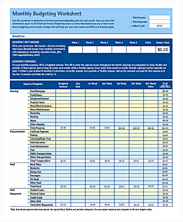 Budget Worksheet Pdf