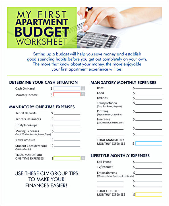 Monthly Apartment Budget Worksheet