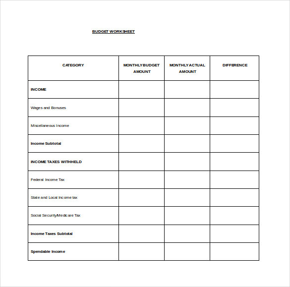 Monthly Budget Spread Word Template 1