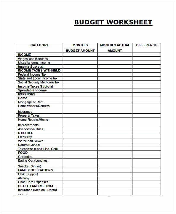 Monthly Budget Worksheet 1