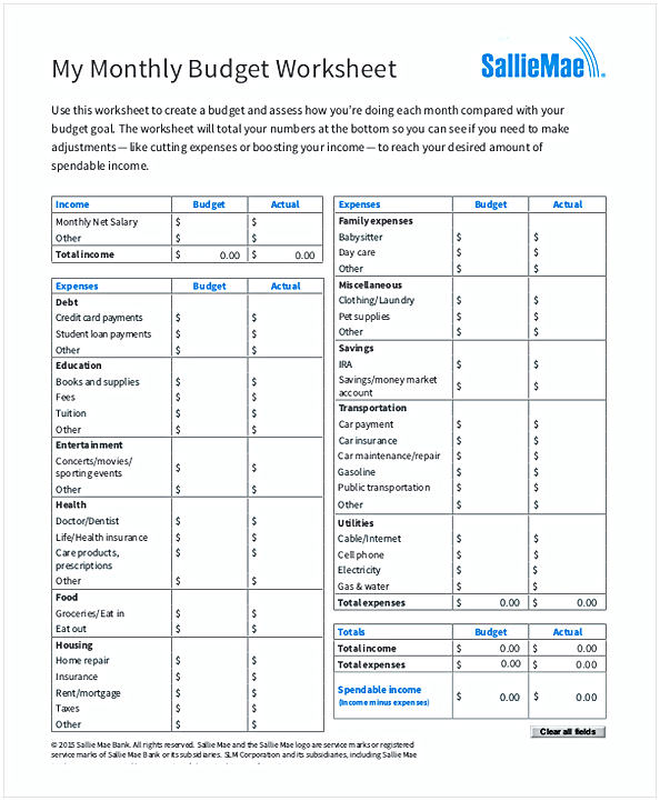 Personal Monthly Budget Worksheet1