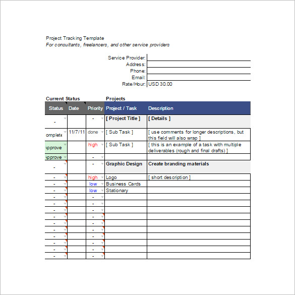 Project Tracking Spreadsheet Template