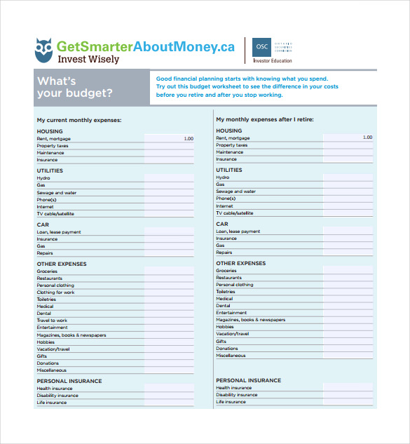 Retirement Budget Spreadsheet PDF Template 1 1