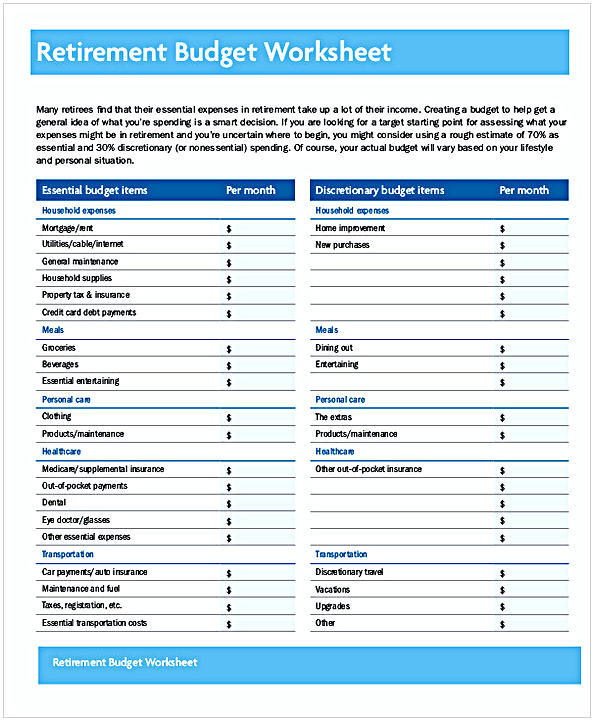 Retirement Budget Worksheet 1