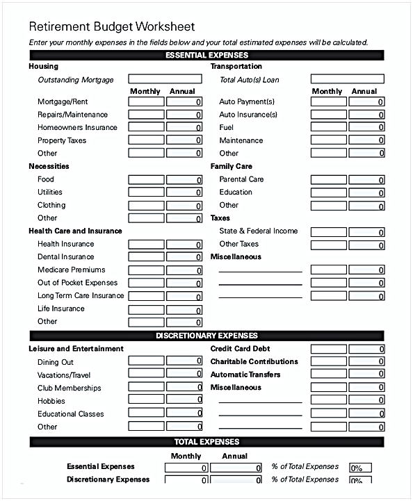 Retirement Monthly Budget Worksheet