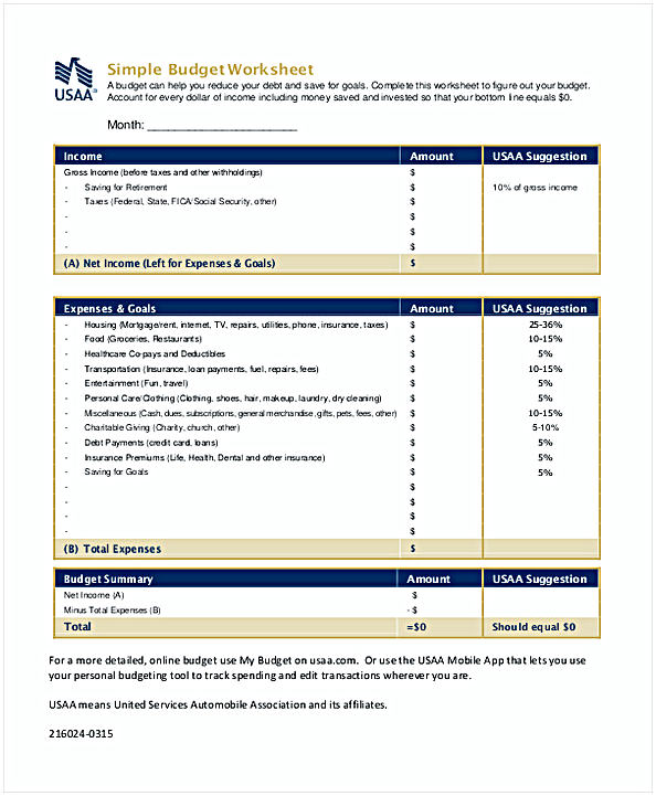 Simple Budget Worksheet Template 1