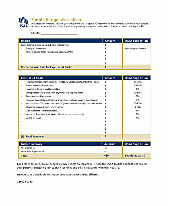 Simple Budget Worksheet Template 2