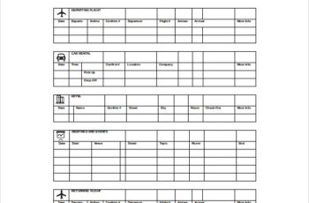 Travel Itinerary SpreadSheet Word Template