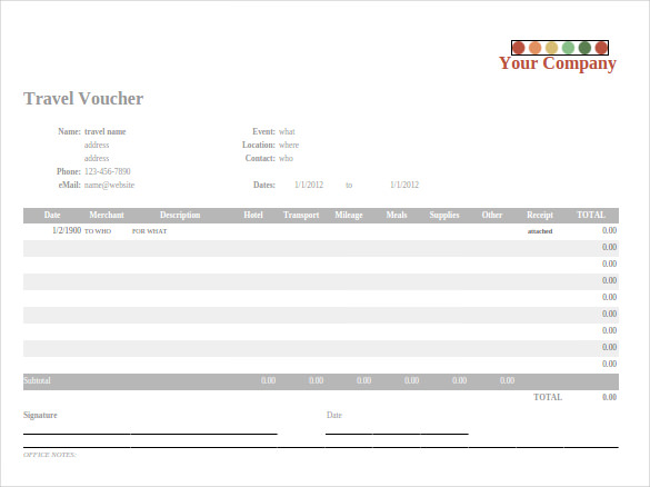 Travel voucher Spreadsheet Template