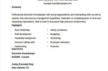 Executive Housekeeper Resume