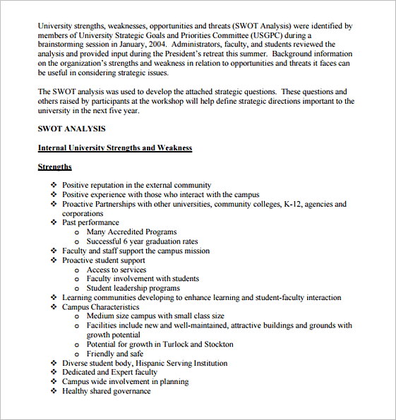 Higher Education SWOT Analysis Strategic Planning