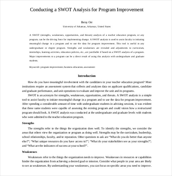 SWOT Analysis for Program Improvement1