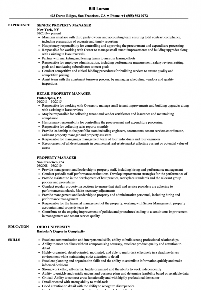 Property Manager Resume
