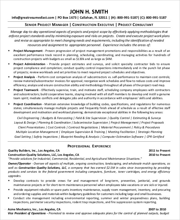 Senior Project Management Resume