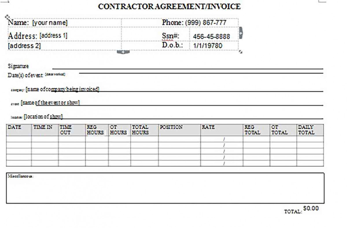 Contractor Agreement Invoice