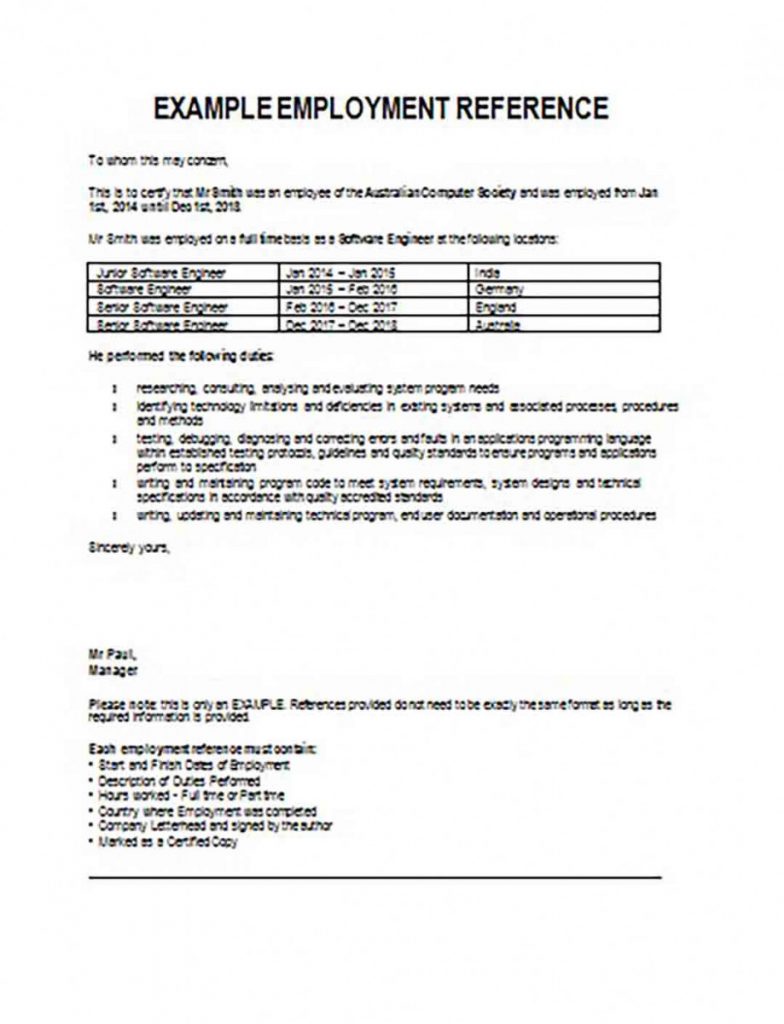 Employment Reference Template