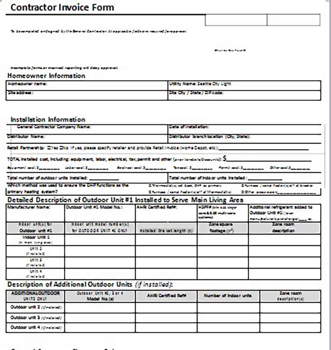 Google Contractor Invoice Form