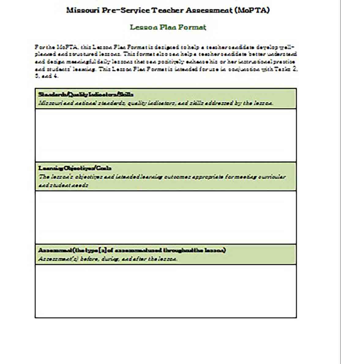 Lesson Plan Format templates Word