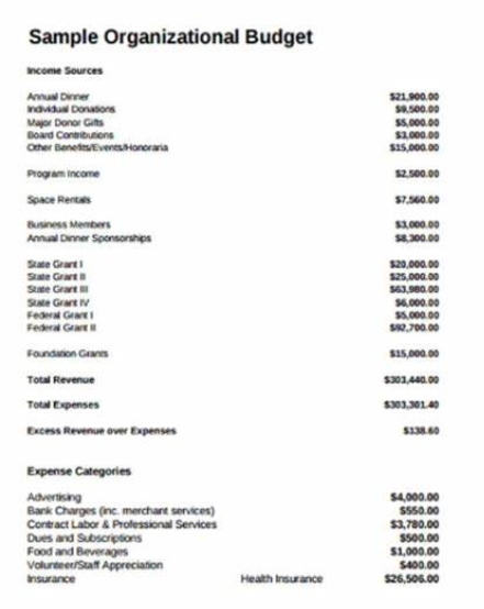 non profit budget template organizational bugdet