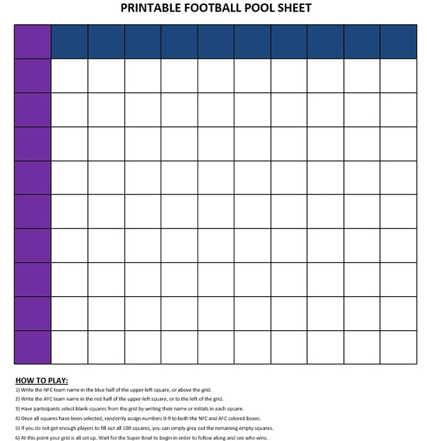 10 by 10 printable football pool sheet 10 by 10 printable football pool sheet