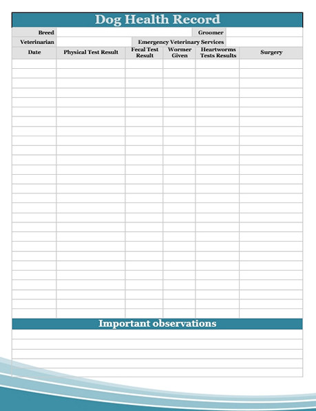 Dog Health Record 1 Dog Health Record 1