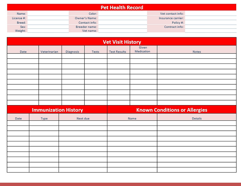 Pet Health Record Pet Health Record