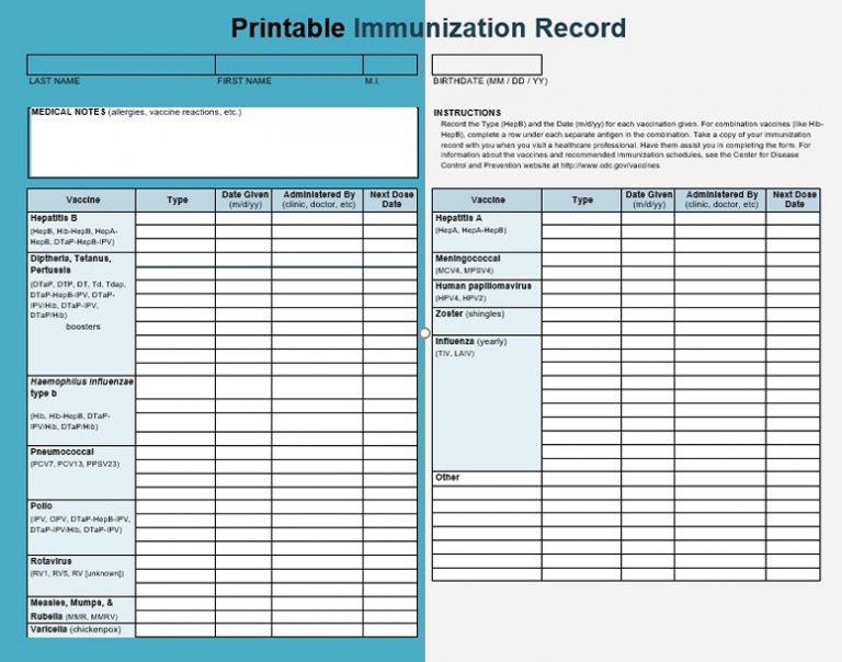 10+ Printable Immunization Records