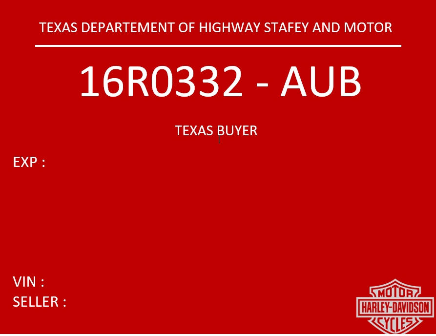 Printable Temporary License Plate Texas
