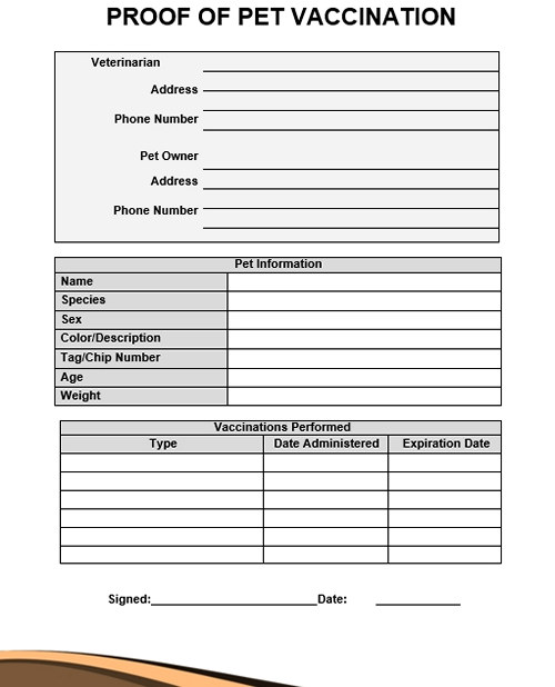 Proof of Pet Vaccination Proof of Pet Vaccination