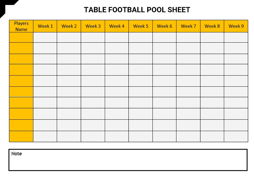 Table football pool sheet Table football pool sheet
